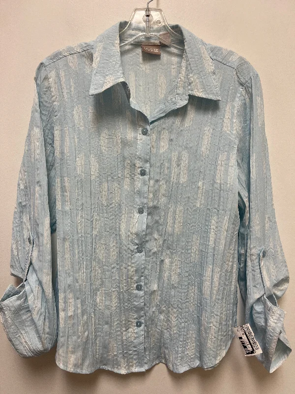 Women's Blouse for ChurchBlouse Long Sleeve By Chicos In Blue & White, Size: M