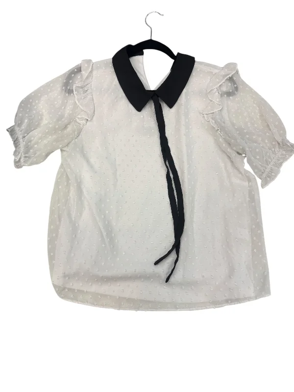 Women's Blouse with PeterBlouse Short Sleeve By Cece In White, Size: M