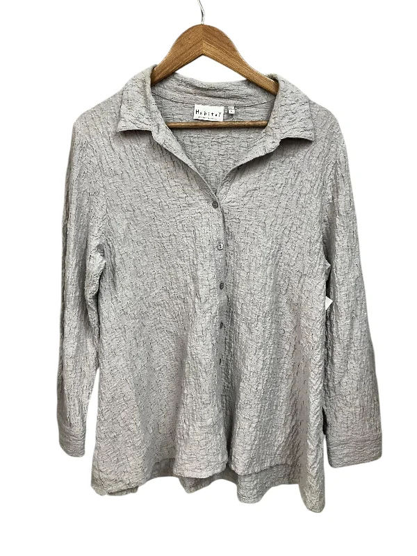 Women's Blouse with Shawl CollarBlouse Long Sleeve By Habitat In Grey, Size: L