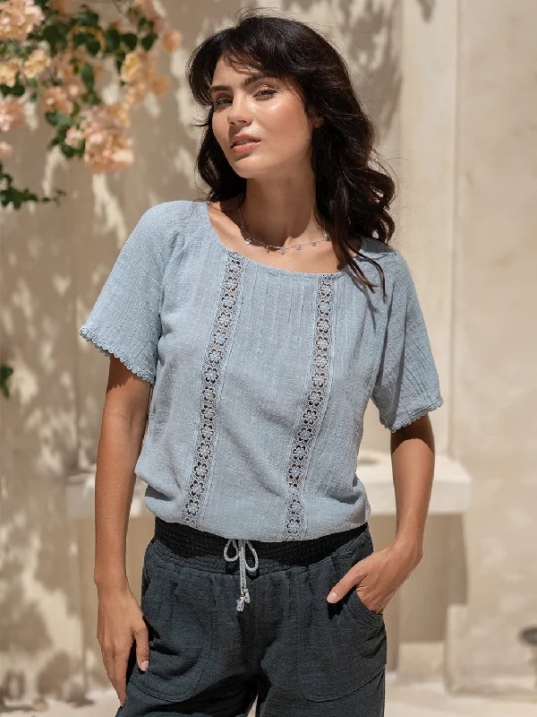 Women's Blouse with Low CollarDaisy Organic Cotton Blouse Slate Blue