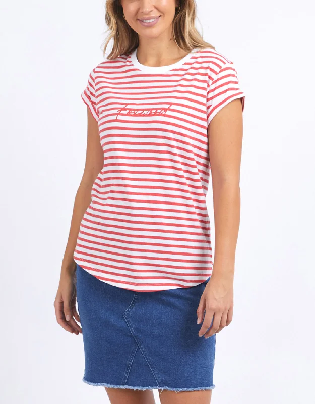 Women's Blouse with Shirt CollarSignature Stripe Tee - Cayenne & White Stripe