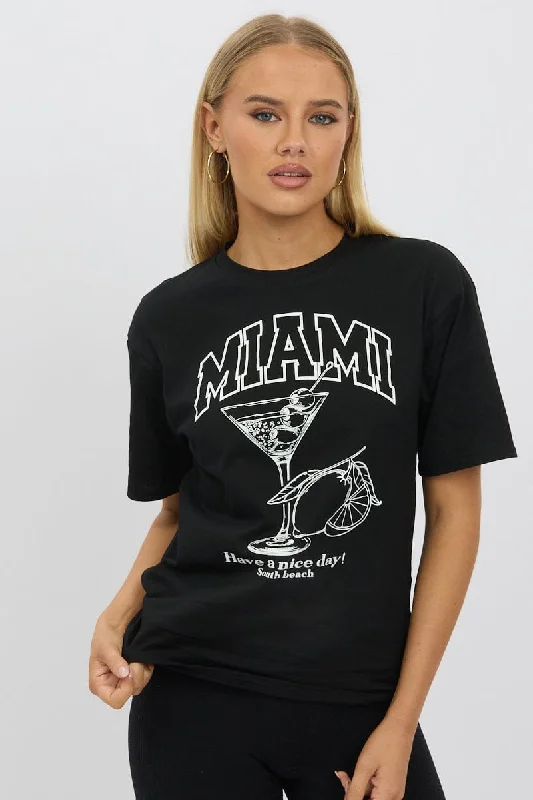 Women's Blouse with PleatsBlack Graphic Tee Short Sleeve