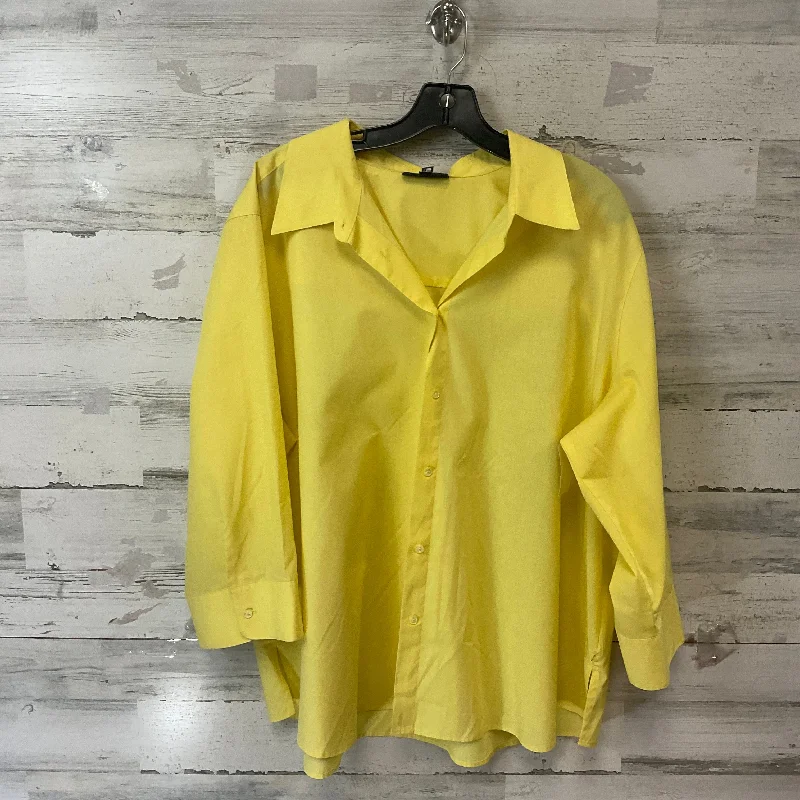 Women's Blouse with Low CollarBlouse Long Sleeve By Foxcroft In Yellow, Size: 3x