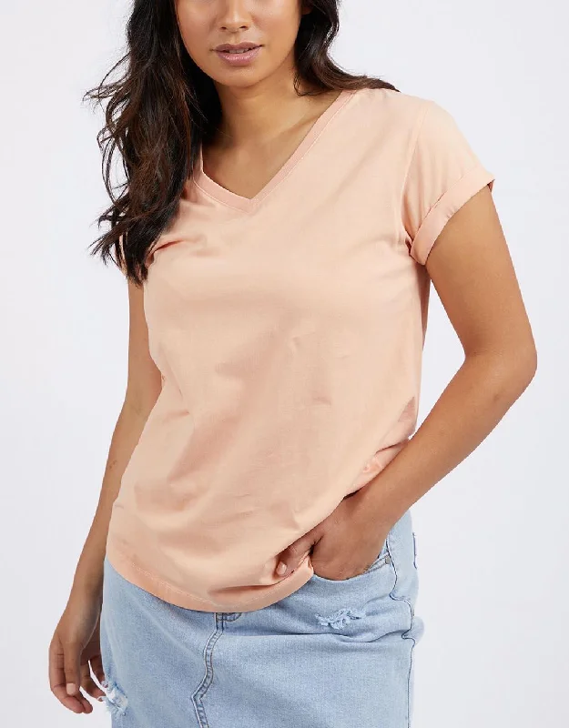 Women's Blouse with Collarless DesignManly Vee Tee - Melon