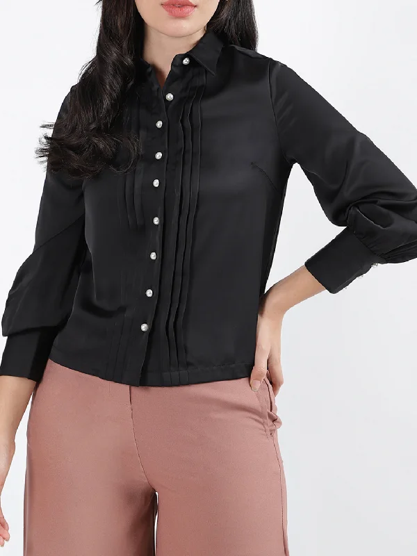 Women's Blouse with Long LengthCentre Stage Women Solid Collar Full Sleeves Top