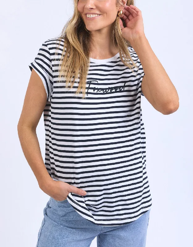 Women's Blouse with Keyhole CollarSignature Stripe Tee - Dark Sapphire/White Stripe