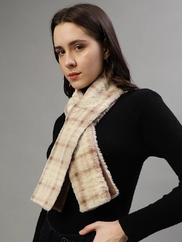 Women's Blouse with Boat CollarIconic Women Beige Checked Muffler