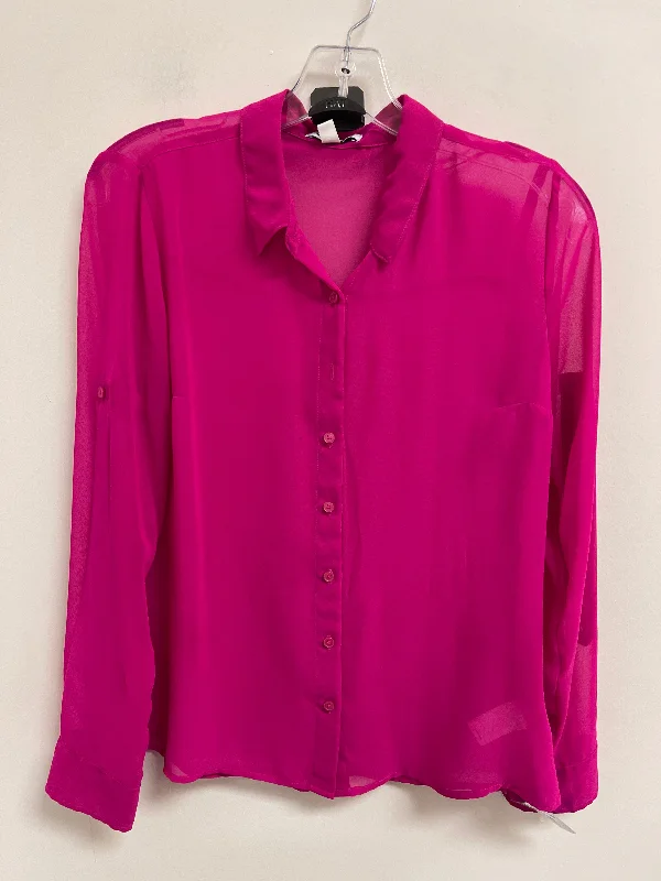 Women's Blouse with Narrow CollarBlouse Long Sleeve By Express In Pink, Size: S