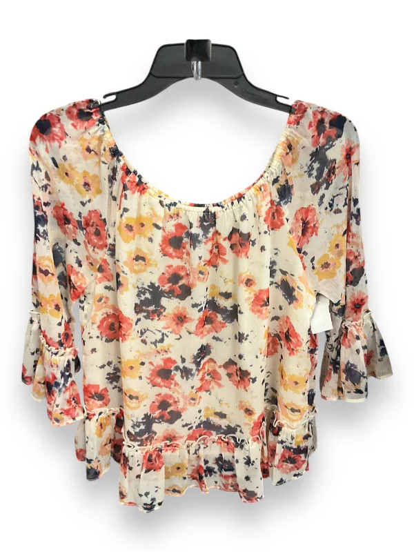 Women's Blouse with Lapel CollarBlouse 3/4 Sleeve By Lucky Brand In Floral Print, Size: M