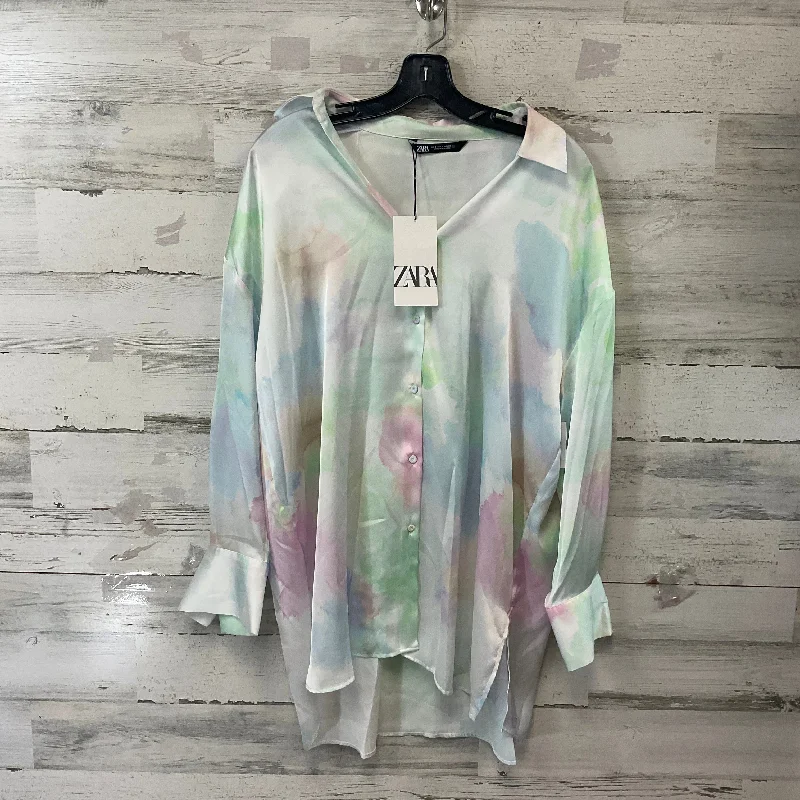 Women's Blouse with ButtonsBlouse Long Sleeve By Zara In Green & Pink, Size: S