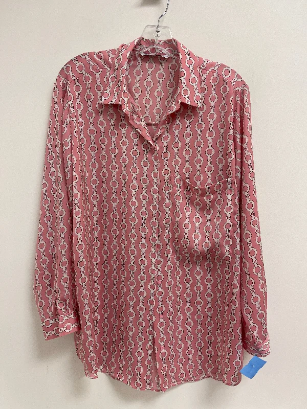 Women's Blouse with Keyhole CollarBlouse Long Sleeve By Zara In Pink, Size: Xl