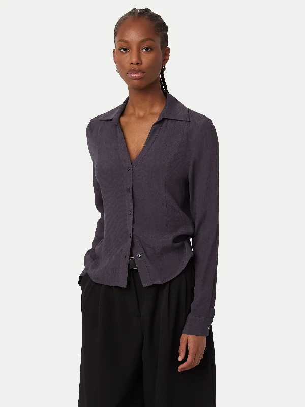 Women's Blouse with Sweetheart NeckThe Fitted Sheer Blouse in Dark Grey