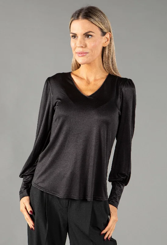 Women's Blouse with Boat CollarV-Neck Wide Cuff Top