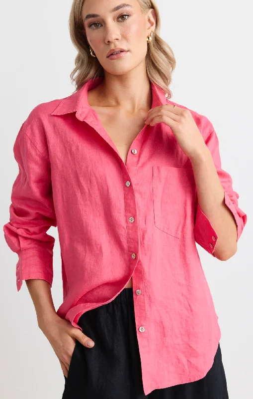 Women's Blouse with Shawl CollarOptimum Fuchsia Linen Oversized Shirt