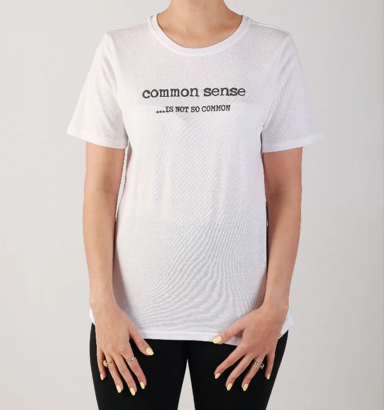 Women's Blouse with Shirt Collar"COMMON SENSE" -TEE- WHITE