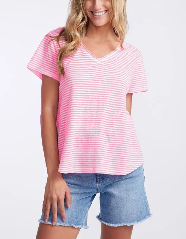 Women's Long-Sleeve BlouseSorbet Stripe Vee Neck Tee - Gelati Pink