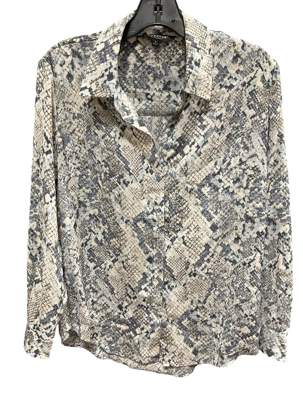 Women's Blouse with Sweetheart NeckBlouse Long Sleeve By Liverpool In Snakeskin Print, Size: S