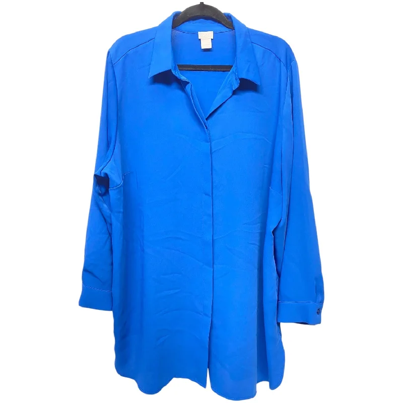 Women's V-Neck BlouseBlouse Long Sleeve By Chicos In Blue, Size: Xxl