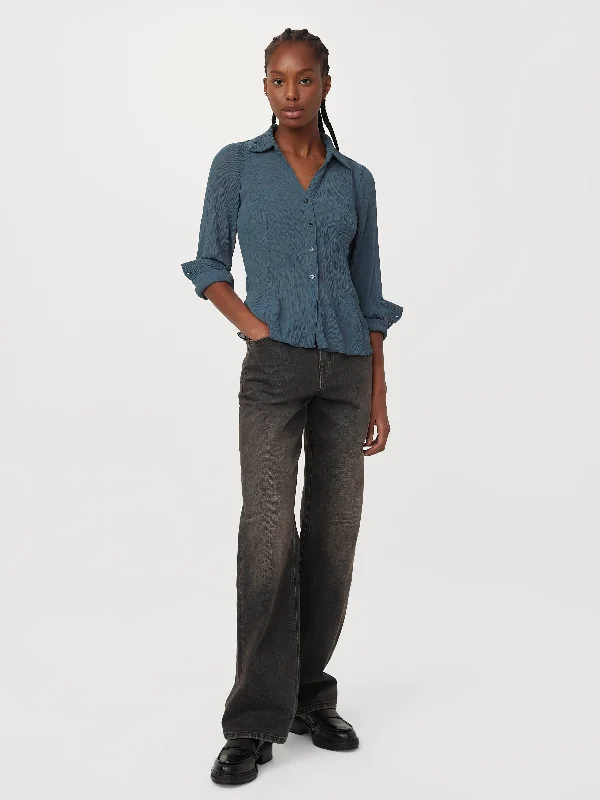 Women's Blouse with High CollarThe Textured Sheer Blouse in Slate