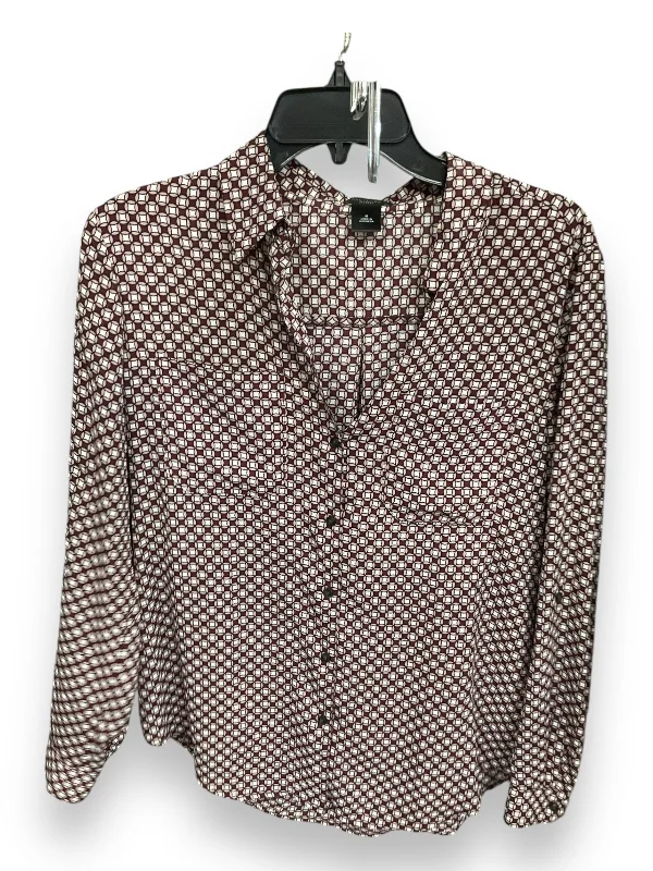 Women's Blouse with Shirt CollarBlouse Long Sleeve By Ann Taylor In Geometric Pattern, Size: M