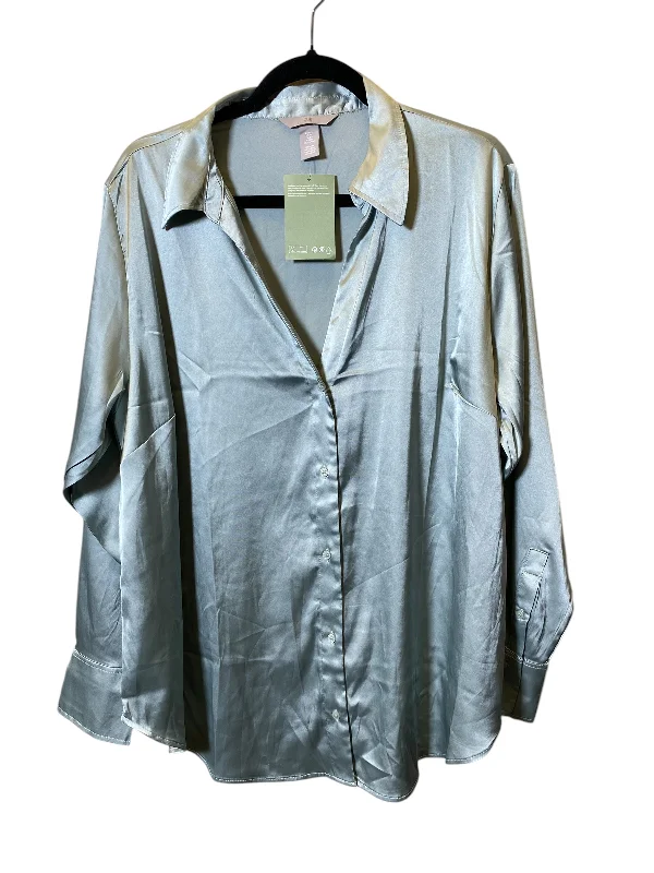 Women's Blouse with High CollarBlouse Long Sleeve By H&m In Green, Size: Xl