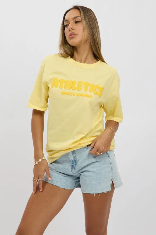 Women's Blouse with Square CollarYellow Graphic Tee Short Sleeve