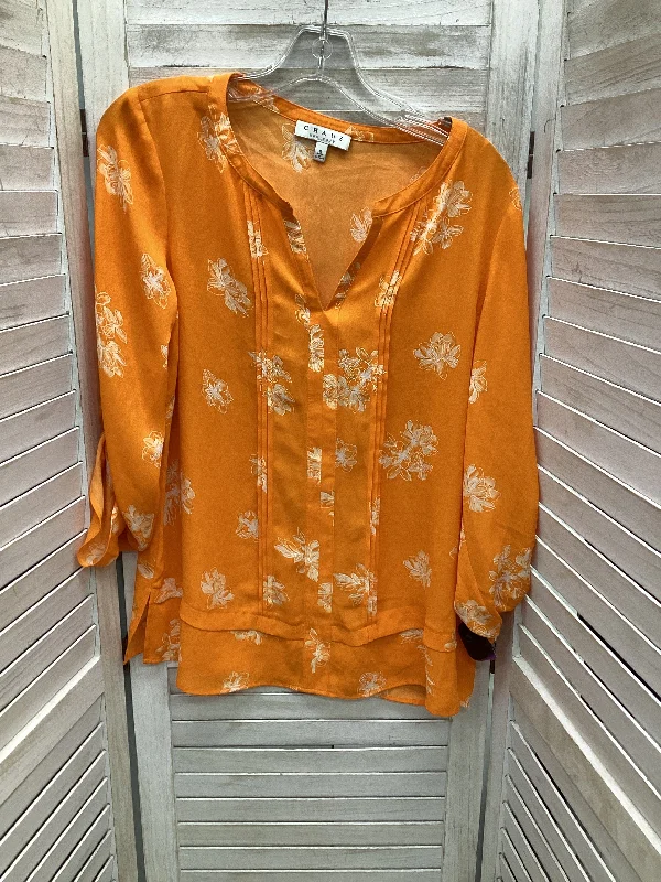 Women's Round-Neck BlouseBlouse Long Sleeve By Chaus In Orange, Size: S