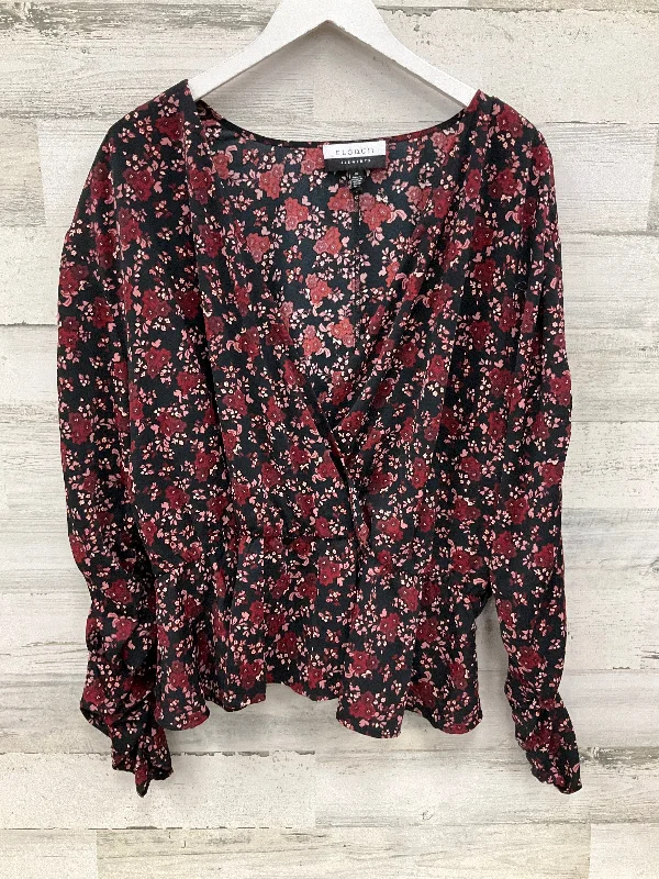 Women's Blouse with Mandarin CollarBlouse Long Sleeve By Eloquii In Black Floral, Size: 3x