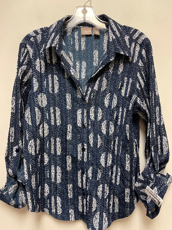 Women's Blouse for Casual WearBlouse Long Sleeve By Chicos In Blue & White, Size: M