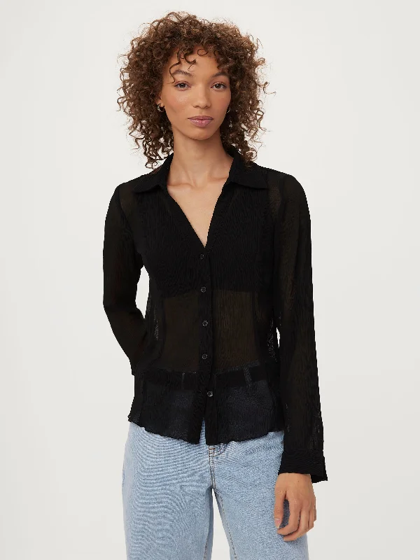 Women's Blouse with SmockingThe Textured Sheer Blouse in Black