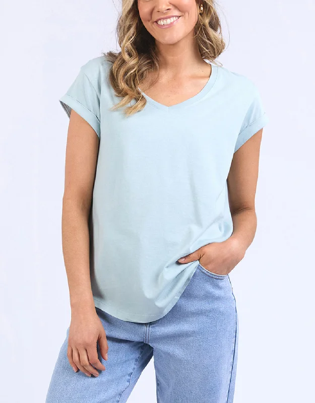 Women's Blouse with Low CollarManly Vee Tee - Blue Bell