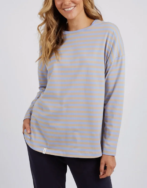 Women's Button-Up BlouseLauren Stripe Long Sleeve Tee - Hydrangea/Irish Cream Stripe