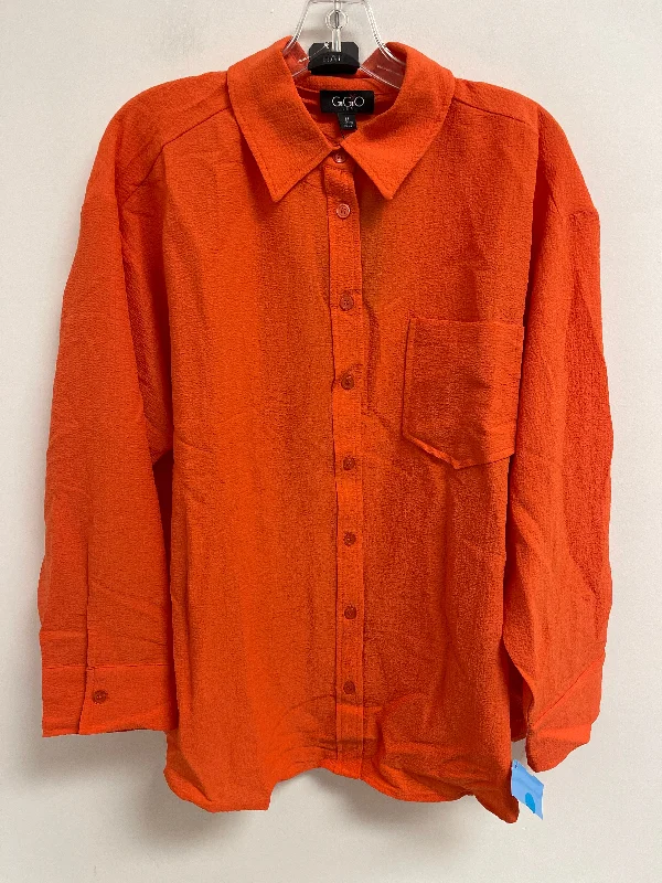 Women's Blouse with PatchesBlouse Long Sleeve By Gigio In Orange, Size: M