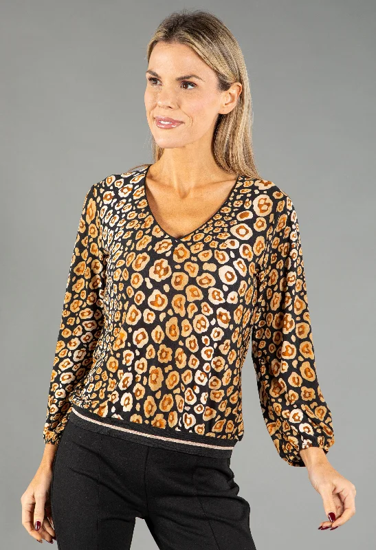 Women's Blouse with Wide CollarSoft Touch Patterned V Neck Top