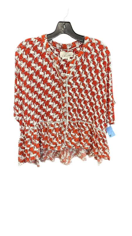 Women's Blouse with Shawl CollarBlouse Short Sleeve By Anthropologie In Red & White, Size: S