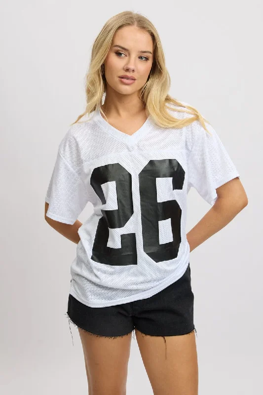 Women's Round-Neck BlouseWhite Sport Tee Short Sleeve