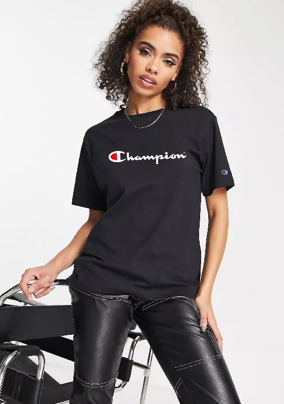 Women's Blouse with Boat CollarChampion Womens Script Short Sleeve Tee Black <BR> CVRGN BLK