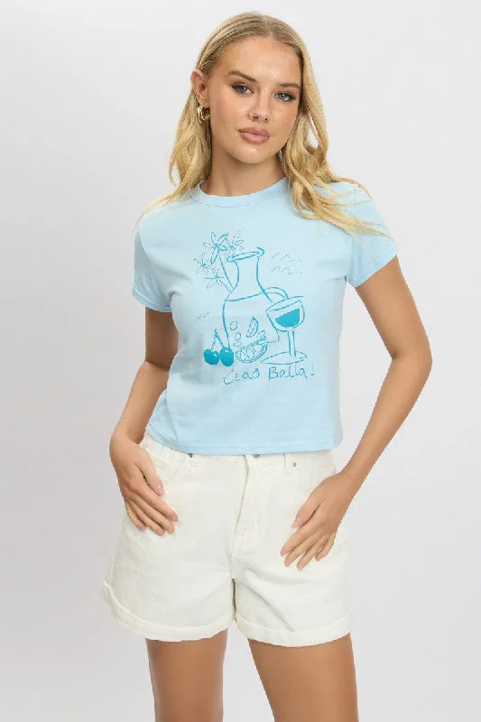 Women's Blouse with Long SleevesBlue Graphic Tee Short Sleeve