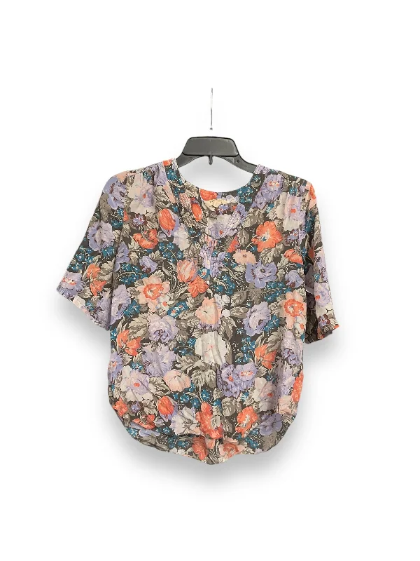 Women's Blouse with Wide CollarBlouse Short Sleeve By Rebecca Taylor In Floral Print, Size: S