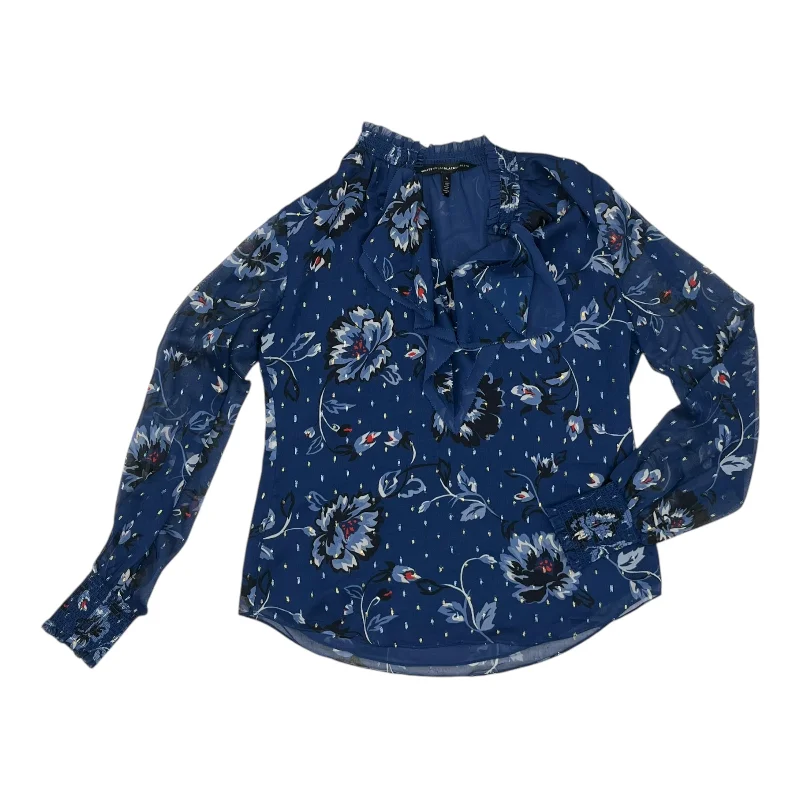 Women's Blouse with U-Shaped CollarBlouse Ls By White House Black Market In Navy, Size:S