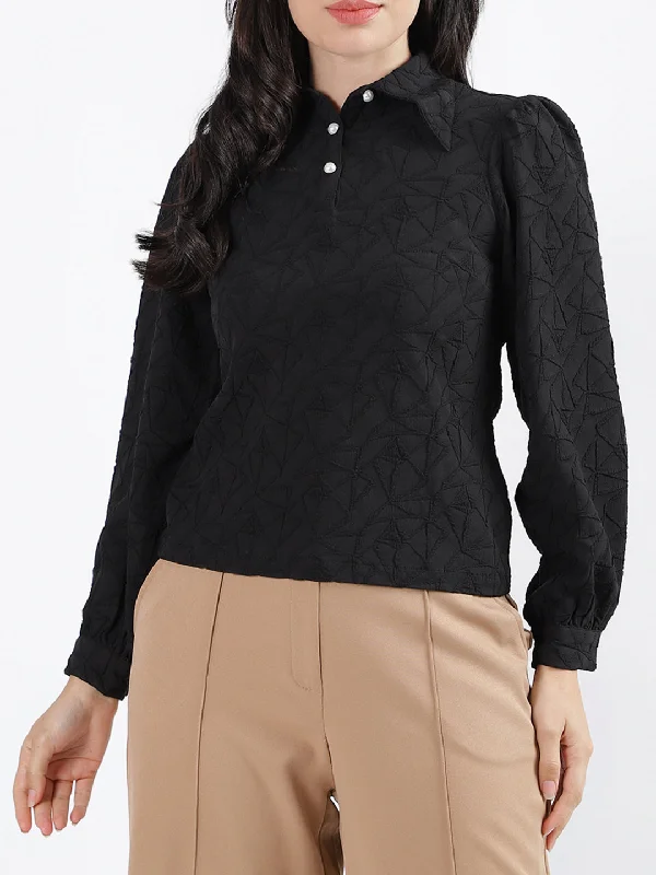 Women's Blouse with Keyhole CollarCentre Stage Women Solid Collar Full Sleeves Top