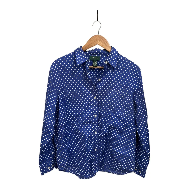 Women's Blouse with Sweetheart CollarBlouse Long Sleeve By Lauren By Ralph Lauren In Polkadot Pattern, Size: L