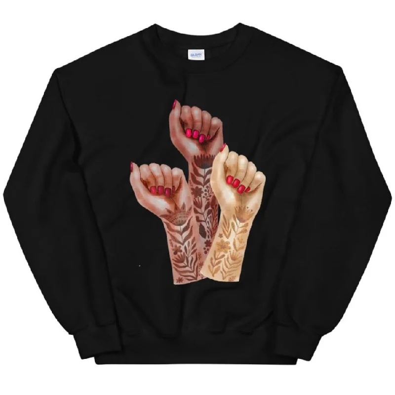 Women's Hooded Sweatshirts with Fitted WaistRaised Feminist Watercolor Tattoo Fists -- Sweatshirt