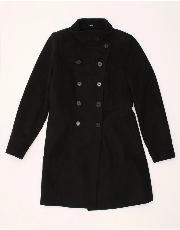 Women's Coats with Fur Trimmed ButtonsZARA Womens Double Breasted Coat UK 14 Large Black Polyester