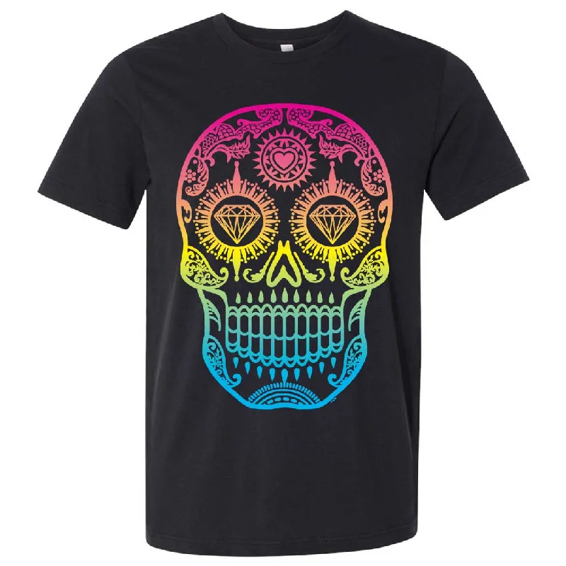 Women's Hooded Sweatshirts with Mediumweight FabricNeon Diamond Eyes Smiling Sugar Skull Asst Colors Mens Fitted Tee