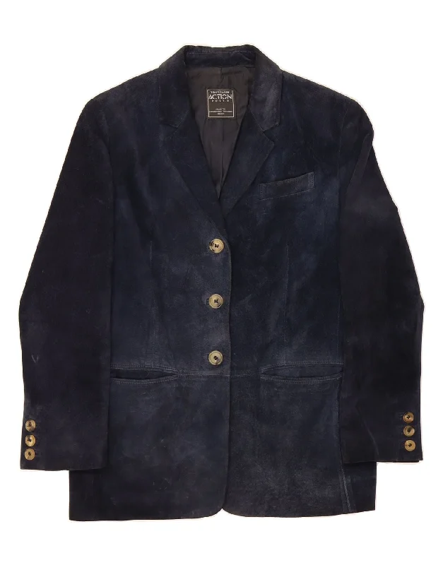 Women's Zip-Up CoatsTRUSSARDI Womens Suede 3 Button Blazer Jacket IT 42 Medium Navy Blue