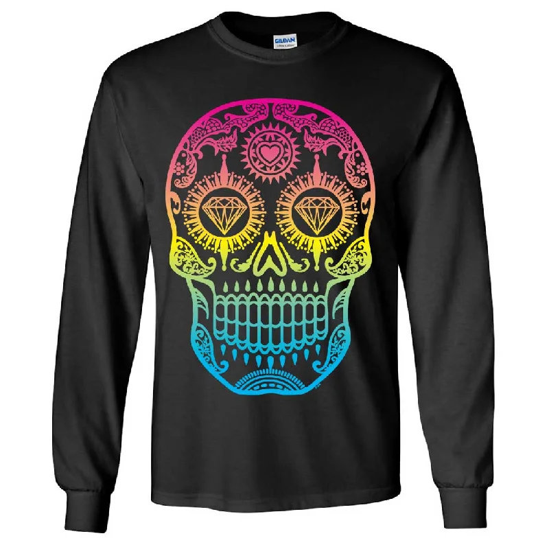 Women's Hooded Sweatshirts with Flared WaistNeon Diamond Eyes Smiling Sugar Skull Long Sleeve Shirt