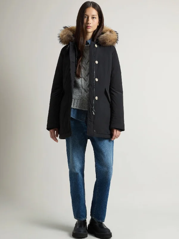 Women's Coats with Fur Trimmed HoodGiaccone Luxury Parka con Pelliccia Nero