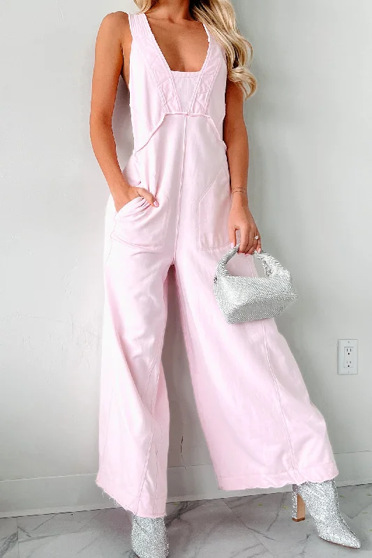 Women's Jumpsuits with PocketsLeft Up To Chance Wide Leg Jumpsuit (Pink)