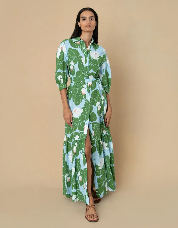 Women's Shirt Collar DressesBianca Linen Maxi Dress - Waterlily Green - SALE